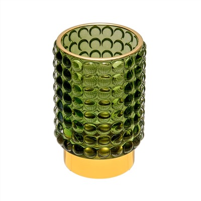 Декоративный подсвечник из цветного стекла 8,5x8,5x12,5 см, зеленый, золотой