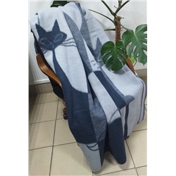 Одеяло 100% шерсть мериноса арт. 4 кошки (синий)