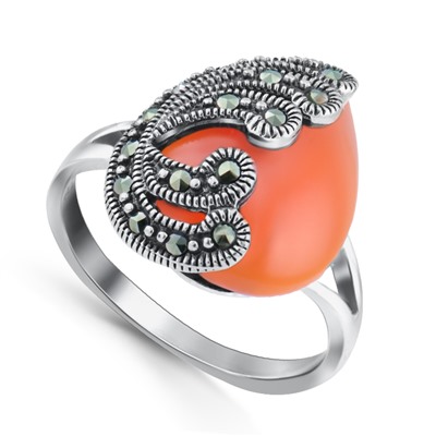 Серебряное кольцо с янтарем и марказитом