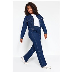 Темно-синие джинсы прямого кроя с высокой талией и карманами-карго TBBAW24CJ00011