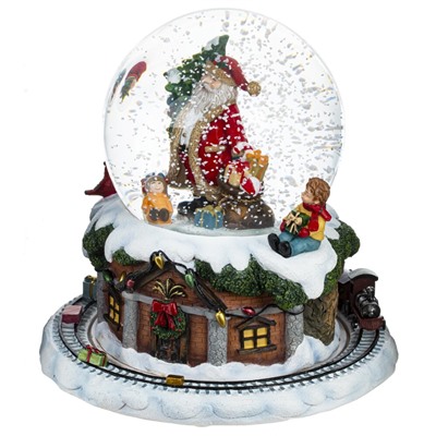 Фигурка декоративная в стекл. шаре "Санта" (движение, музыка), D 10 см, L15 W15 H16 см