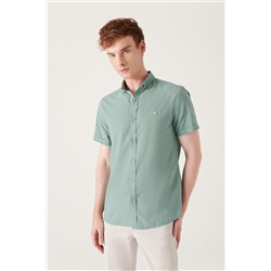 Зеленая рубашка с воротником на пуговицах, 100% хлопок, тонкий, с короткими рукавами, стандартная посадка