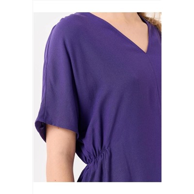 Пурпурная тканая блузка с V-образным вырезом и короткими рукавами баклажана