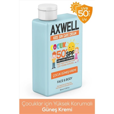 AXWELL Kids Sun Cream Çocuk Güneş Kremi Çok Yüksek Koruma + Vitamin E Spf 50+ 100ml  детский солнцезащитный крем