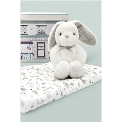 Babyblooms Grey Personalised Bunny With Snuggle Wrap Gift