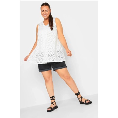 Style Diva Плюс размер Кружевная блузка без подкладки с короткими рукавами и v-образным вырезом 302382
