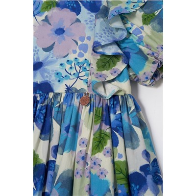 Angel & Rocket Celia Blue Floral Print Puff Sleeve Dress