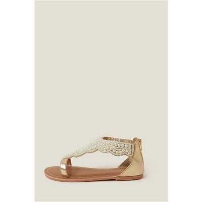 Accessorize Girls Cream Pearl Embellished Sandals