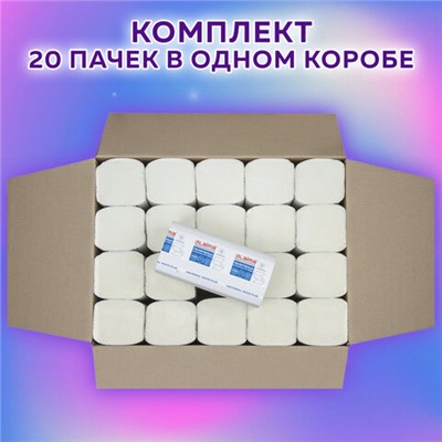 Полотенца бумажные 250 шт., LAIMA (H3) UNIVERSAL WHITE PLUS, 1-слойные, белые, КОМПЛЕКТ 20 пачек, 23х22, V-сложение, 111344