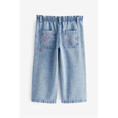 Mid Blue Denim Heart Patch Wide Leg Jeans (3mths-7yrs)