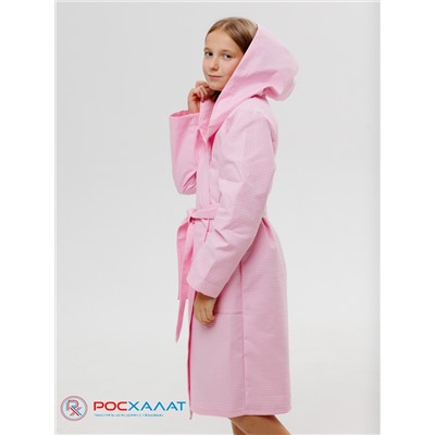 Подростковый вафельный халат с капюшоном светло-розовый В-18 (8)
