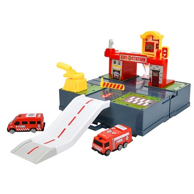 FANJIA TOYS Игровой набор "Парковка-чемоданчик: Станция пожарных" (36,5х21,5х16,5 см, 1 авто, 3 этажа, аксесс.)
