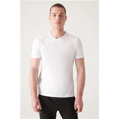 Мужская белая футболка стандартного кроя из 100% хлопка с v-образным вырезом E001001