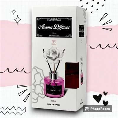 Жидкий освежитель воздуха "Aroma Diffuser" (стеклянный флакон + палочки / персик) 130 мл