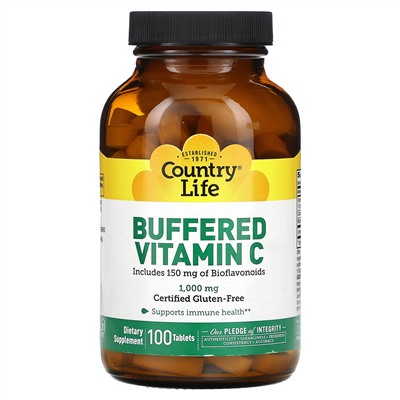 Country Life, Буферизованный витамин C, 1000 мг, 100 таблеток