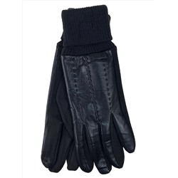 Элегантные демисезонные перчатки из кожи и велюра, цвет черный