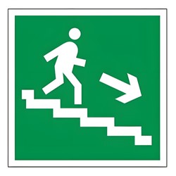 Знак эвакуационный "Направление к эвакуационному выходу по лестнице НАПРАВО вниз", 200х200 мм, пленка самоклеящаяся, 610018/Е13