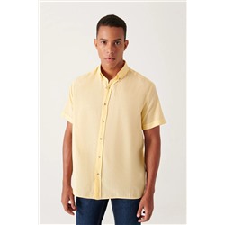 Мужская рубашка стандартного кроя из 100% хлопка с желтым воротником на пуговицах и тонкими короткими рукавами E002210