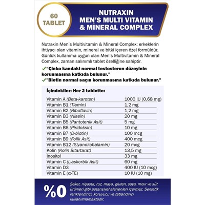 Мужской мультивитаминный и минеральный комплекс Nutraxin , 60 таблеток — специальная формула для мужчин