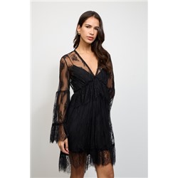 Vestido evasé de encaje - Negro