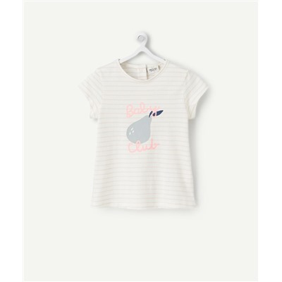 T-SHIRT BÉBÉ FILLE EN COTON BIOLOGIQUE RAYÉ ROSE ET BLANC