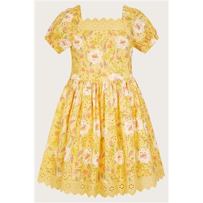 Monsoon Yellow Broderie Floral Dress