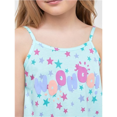 Сорочка ночная для девочек бирюзовая с текстом и рисунком разноцветных звезд