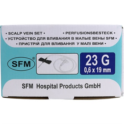 Иглы-бабочки для вливания в малые вены SFM 0,6 х 19 - 23G, КОМПЛЕКТ 100 штук, LUER