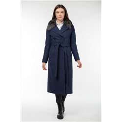 02-2911 Пальто женское утепленное (пояс) валяная шерсть сине-черный