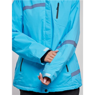 Горнолыжная куртка женская зимняя большого размера голубого цвета 3382Gl