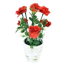 Цветок декоративный в горшке "Кустовая роза" красный, 12*12*22см. (min12) (транспортная упаковка)