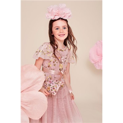 Monsoon Pink Cora Embroidered Ruffle Dress