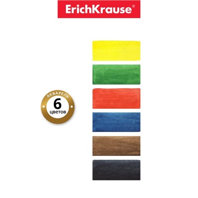 Акварель 6 цветов, Erich Krause, в мягком пластике, без кисти, экономичная упаковка, пакет с европодвесом