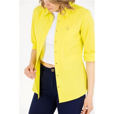 Женская неоново-желтая базовая рубашка с длинным рукавом Неожиданная скидка в корзине