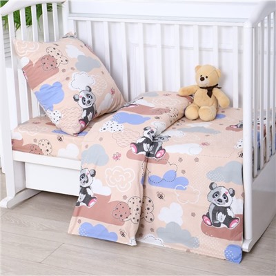 Постельное бельё BABY Панда, цвет бежевый, 112х147см,110х150см, 60х60см, бязь 142гр/м, 100% хлопок