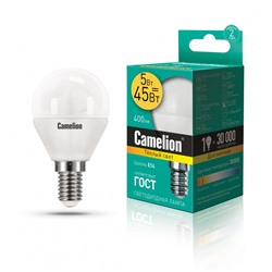 Нарушена упаковка!   Светодиодная лампа E14 5W 3000К (теплый) G45 Camelion LED5-G45/830/E14 (12027)