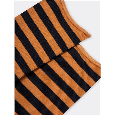 Высокие женские носки без резинки в черно-оранжевую полоску