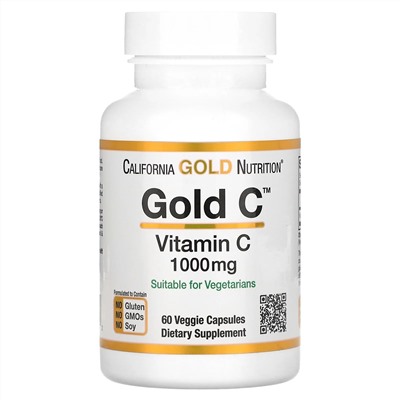 California Gold Nutrition, GoldC, витаминC класса USP, 1000мг, 60вегетарианских капсул