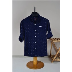 Рубашка узкого кроя из лайкры темно-синего цвета с рисунком KİDS-1307
