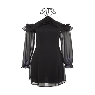 Элегантное вечернее платье из шифона черного цвета на подкладке TPRSS23EL00131