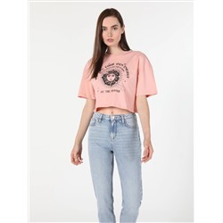 Розовая женская футболка с коротким рукавом Comfort Fit с круглым вырезом и принтом