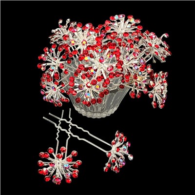 Шпильки для волос одуванчик со стразами 20 мм 20 шт красные 32/4