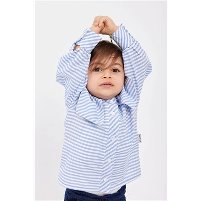 Детская рубашка в полоску с квадратным воротником синяя FHK22-23SKBBK018
