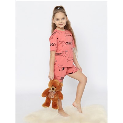 CSKG 50168-28 Пижама для девочки (футболка, шорты),коралловый