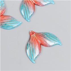 Декор для творчества пластик "Хвост русалки с золотыми линиями" оранжево-голубой 3х2,4 см