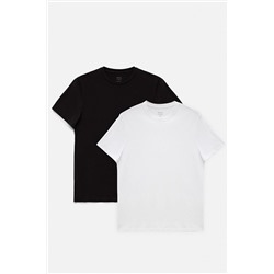 Черно-белая футболка стандартного кроя из 100 % хлопка с круглым вырезом из двух предметов