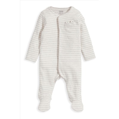 Mamas & Papas Brown Stripe Pocket Detail Sleepsuit