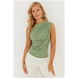 Женская зеленая блузка со сборками YZ625
