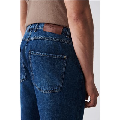 Мужские темно-синие джинсовые брюки Oslo Random Washed из 100% хлопка с морковкой E003548