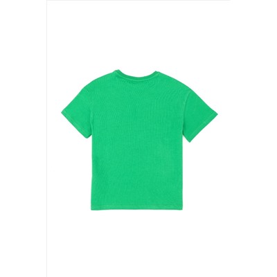 Зеленая футболка оверсайз с круглым вырезом для мальчиков Неожиданная скидка в корзине